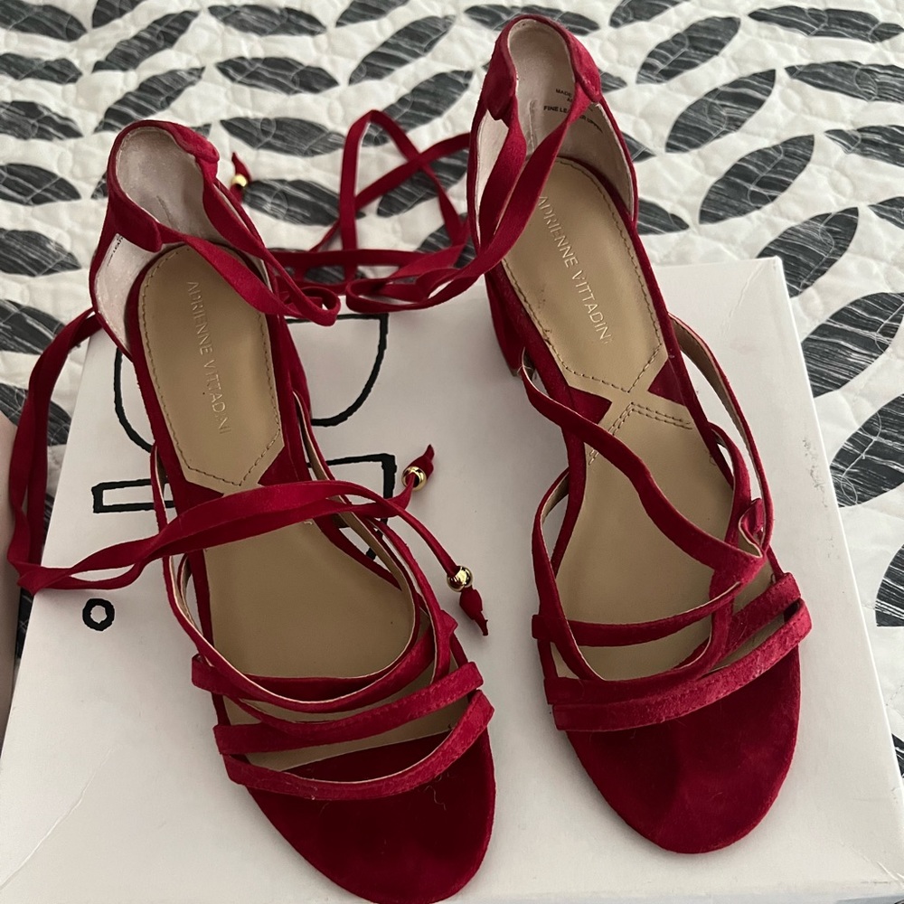Adrienne Vittadini strappy red suede sandals